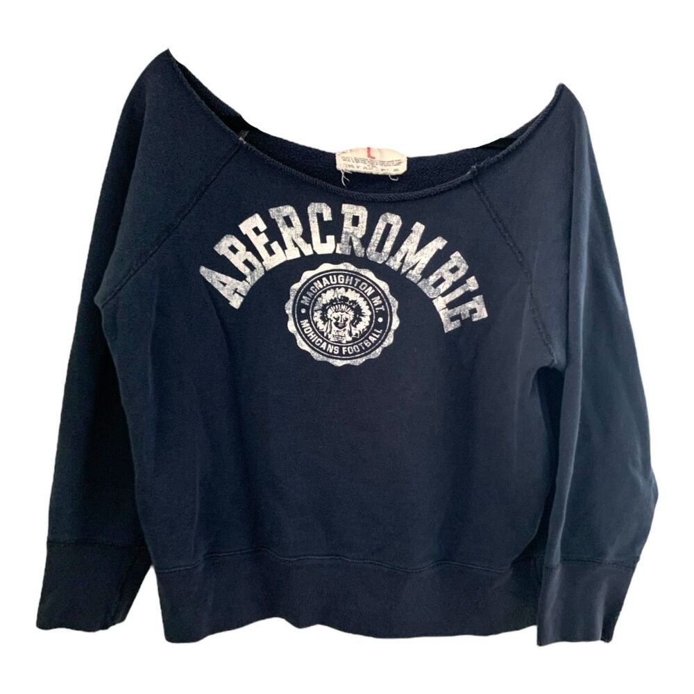 VINTAGE Abercrombie & Fitch navy off the shoulder 80s sweatshirt juniors LARGE
